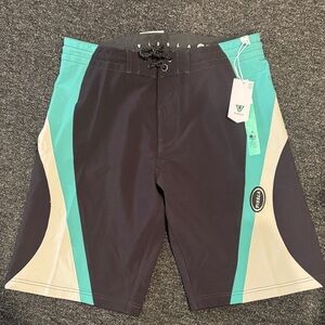 VISSLA Black, Teal & Cream Men's Surf Boardshorts
